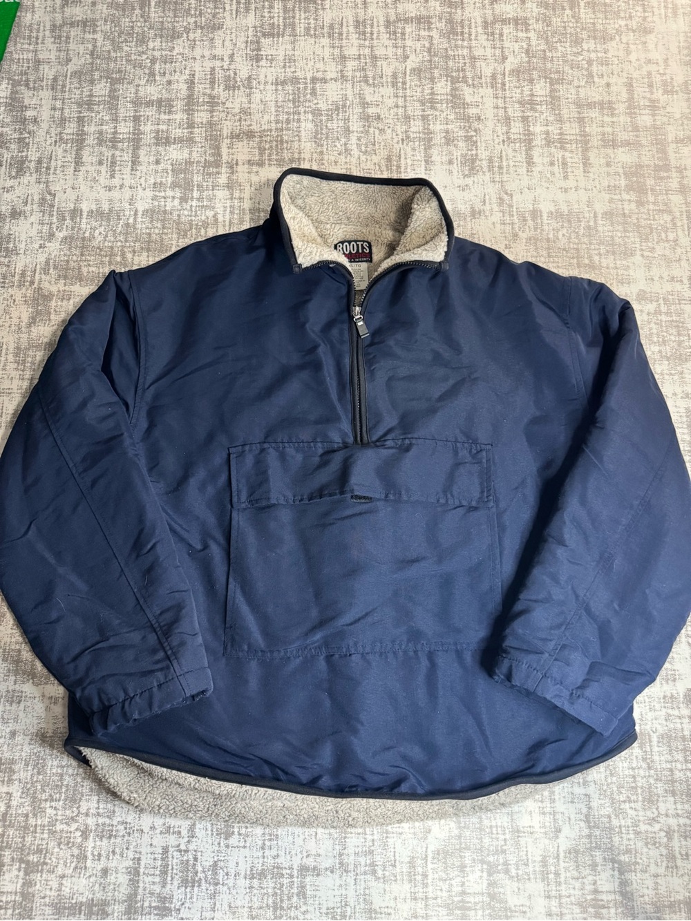 Roots Athletics Navy Vintage X-sport series Half-Zip Sherpa-Lined Jacket sz XL